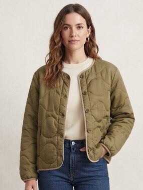 Brixton Sz L Green Quilted Short Button Front Jacket